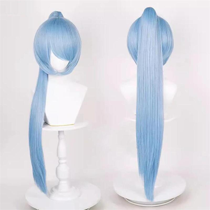 Peruca de cosplay de rabo de cavalo reto de 90 cm, peruca curta de anime, peruca universal multicolorida, resistente ao calor, cabelo sintético + touca