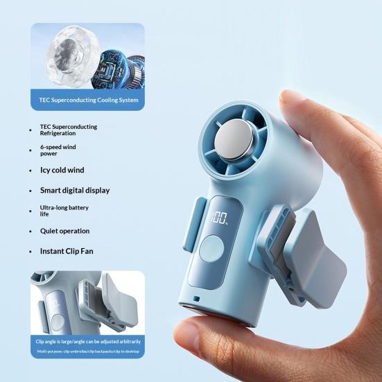 Mini Portable Clip-on 6 Speed with Detachable Fan LED Display Cooling Fan Clip