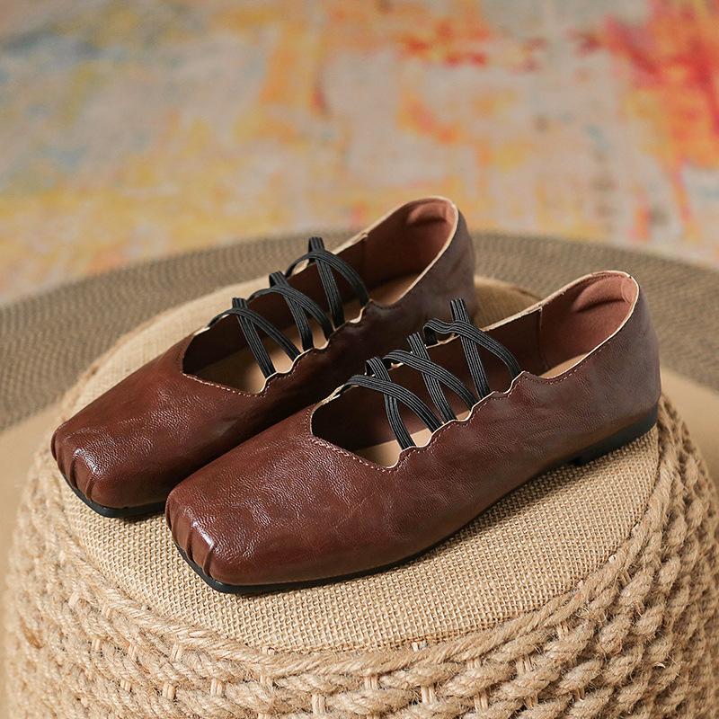 French square head cross belt Mary Jane shoes children's spring and autumn flat-soled single shoes shallow mouth soft-soled ballet shoes