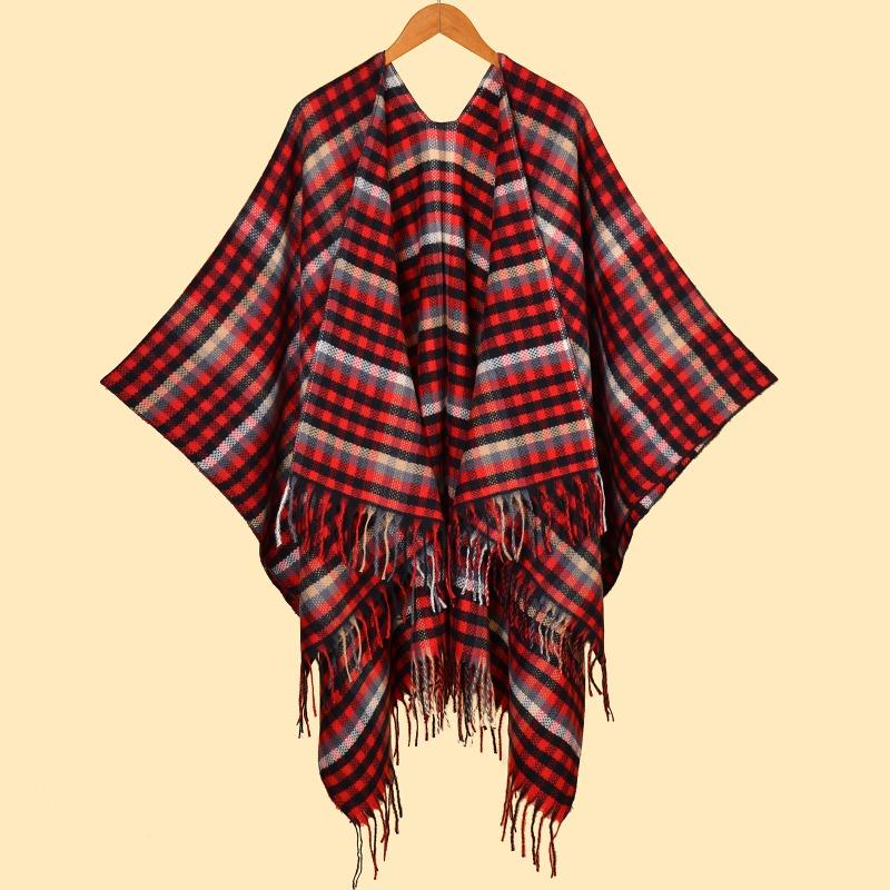 

Ladies scarf shawl colored fringed plaid split cape hwls new 130x150cm