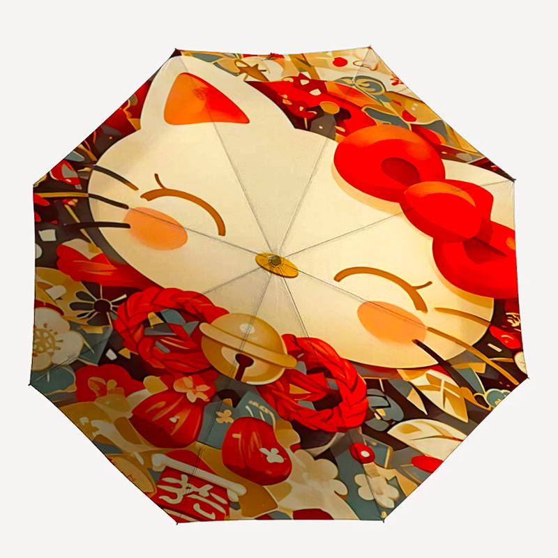 1pc Hello Kitty Red Bow Outdoor Umbrella - Automatic Open/Closed, Foldable Design, 8-Rib Iron Frame, Festival Gift for Fans, Travelers, Daily Use.K087