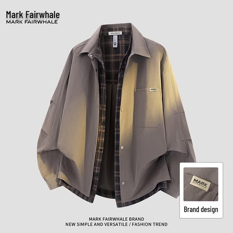 Mark Fairwhale Men's Faux Two-Piece Plaid Workwear Shirt