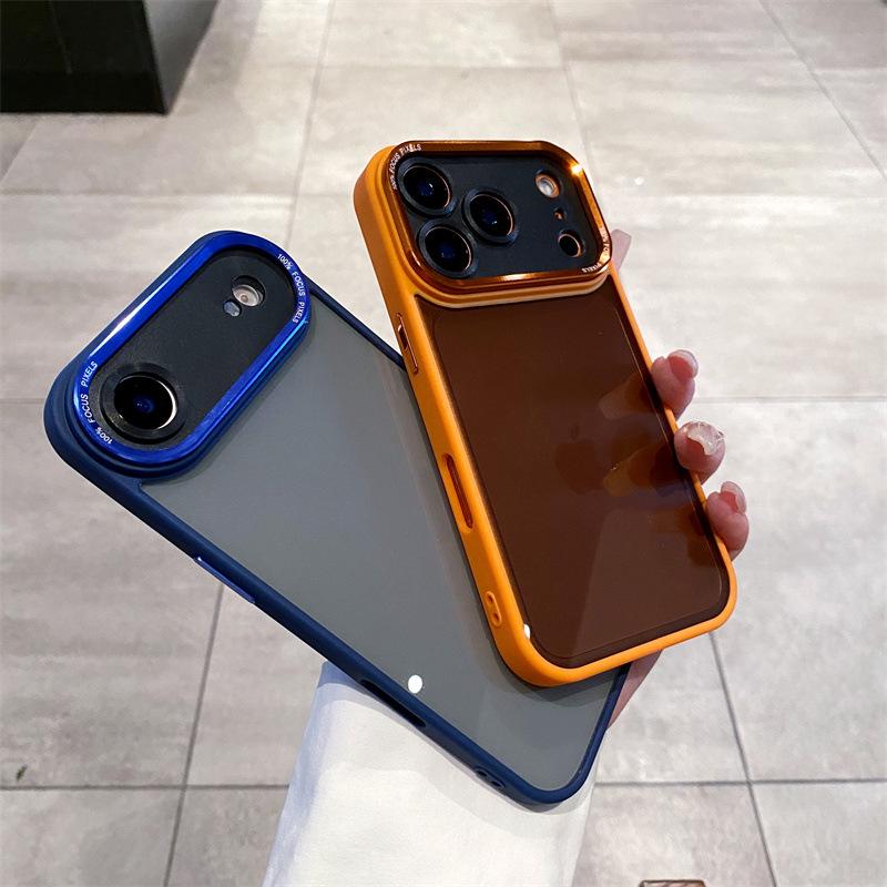 iPhone 11-15 Pro Max Electroplated Lens Solid Color Drop-Proof Case