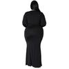 Plus Size Black Deep V Neck Long Sleeve Ruched Bodycon Maxi Dress