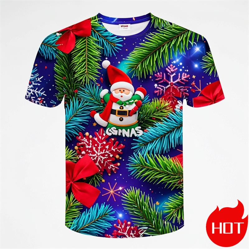 T-shirt Imprimé 3D Joyeux Noël Mode Homme Femme Mignon Père Noël Graphique Noël Drôle Streetwear Tee