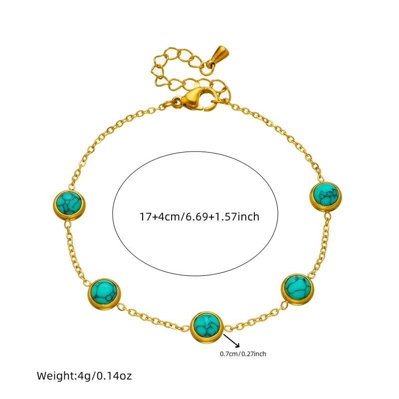 Stainless Steel Round Turquoise Necklace Bracelet Earrings Suit for Womens Jewelry Set