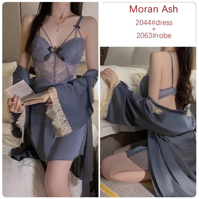 Lencería de Satén Conjunto de Pijama para Mujer Vestido Suspensor sin Espalda con Sujetador Pijama Sexy para Mujer