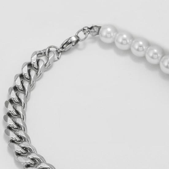 Herrenarmband Schlichtes Aussehen Hip-Hop-Schmuck Imitationsperle Kubanische Kette Spleißarmreif für