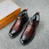 2025 Winter New Velvet Crocodile Pattern Men's Boots Fashionable Medium Tube Martin Boots British Leather Boots Warm Men's Boots