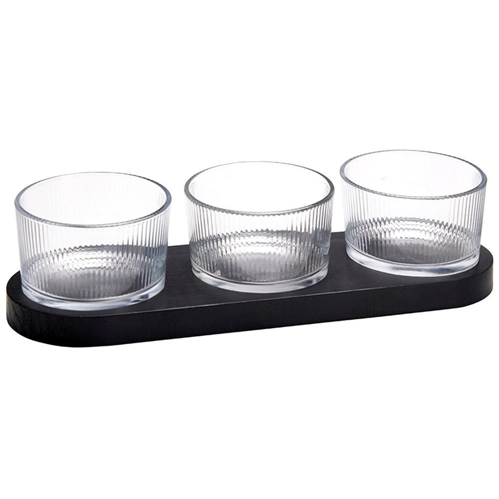 Glass snack bowls on a 4-piece tray.