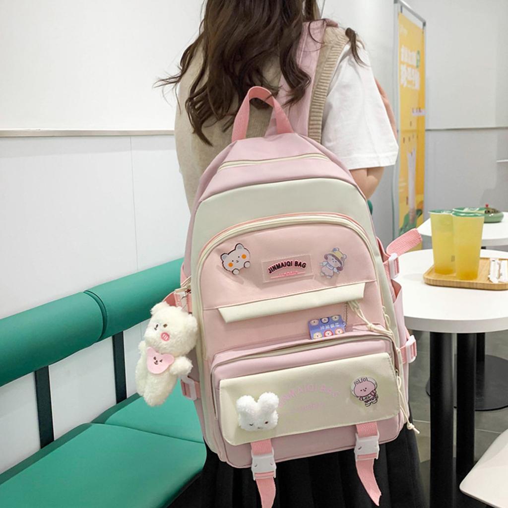 Girls School Bag Set Cute Lightweight Bookbag for Middle High School Students Women Travel Backpack Bear Pendant