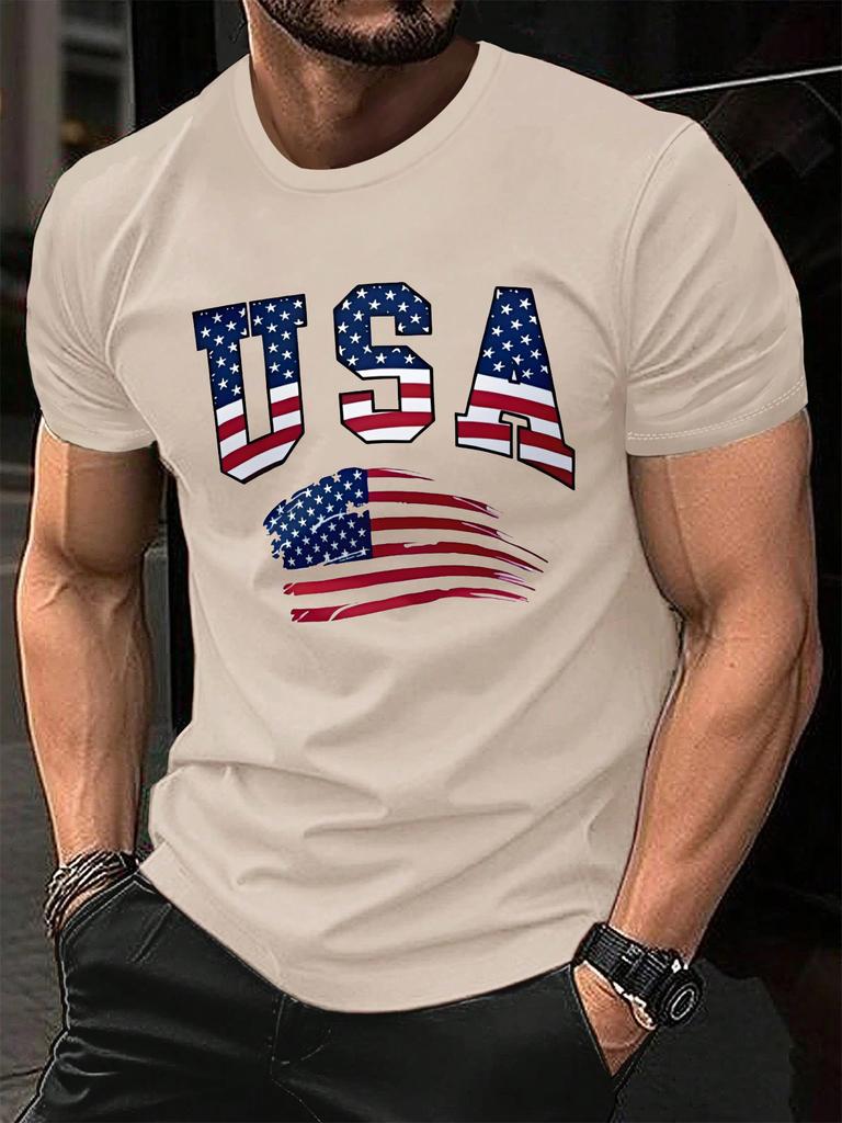Summer Unisexs 100 Cotton Casual Fashion American Flag Pattern Printed Loose Sport Round Neck Short Sleeve Tshirt