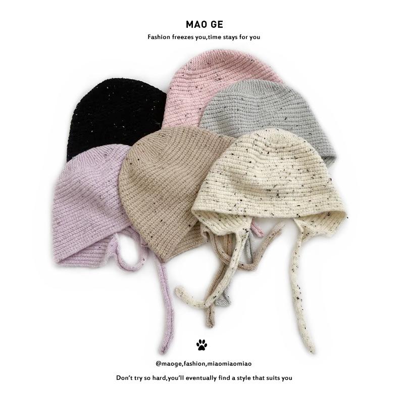 Cat Brother Kids' Polka Dot Lace-up Knit Hat with Ear Protection - Autumn/Winter Fashion for Boys and Girls