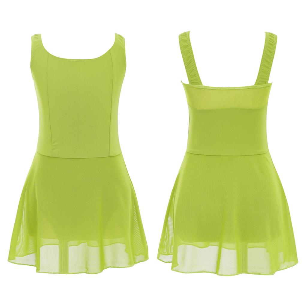 Kids Girls Sleeveless Latin Dance Dress Ballet Tutu Dress Lyrical Modern Ballerina Dancewear