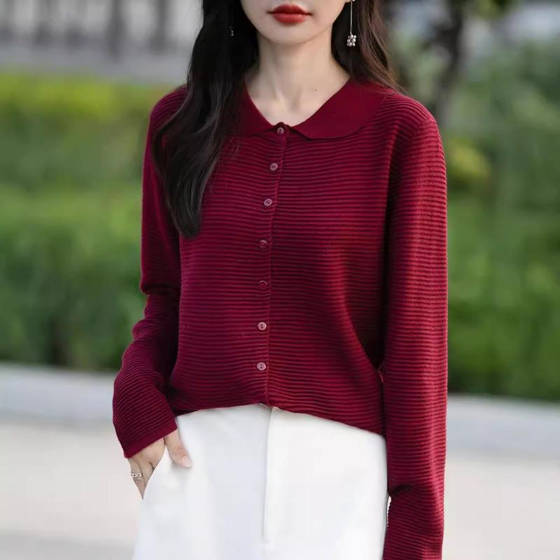 Lapel cardigan jacket long-sleeved batch 24 autumn new women's fine imitation wool knitted sweater