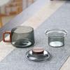 Wooden Handle Glass Teacup With Lid With Filter Cup Tea Water Separator Heatproof Kung Fu Tea Set Office Teacup