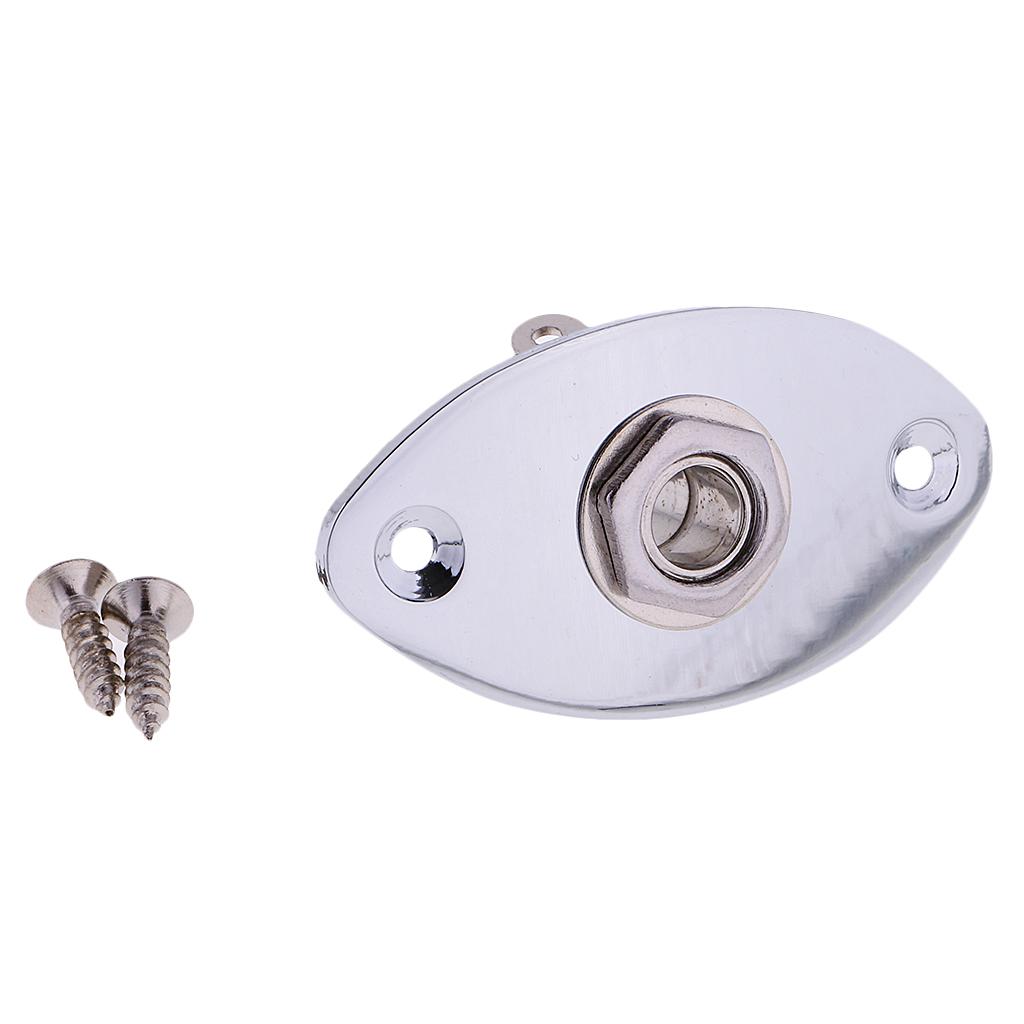 1Pcs Metal Guitar Output Input Oval Plate with Jack Socket Plug for Electric Bass Accs