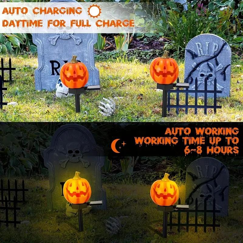 Solar LED Pumpkin Lights Resin Craft Outdoor Landscape Lawn Decor for Halloween Garden Pathway & Yard Festive Decoration Lamps