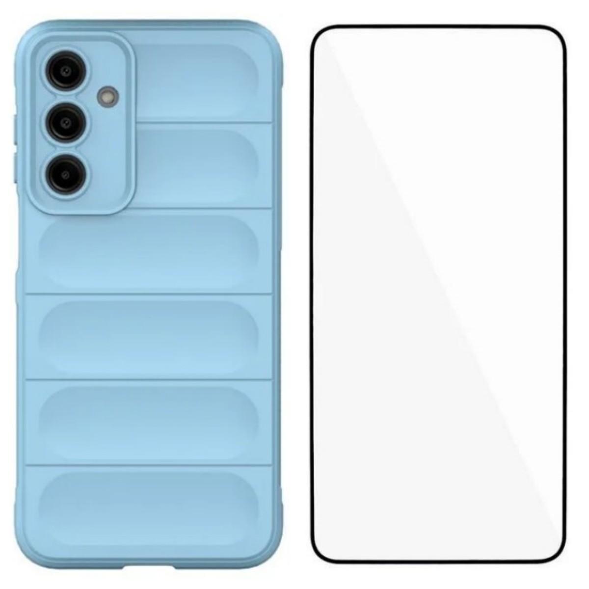 

For Samsung Galaxy A26 5G TPU Case WANLONFENG HD Series Anti Slip Phone Cover with Tempered Glass Baby Blue