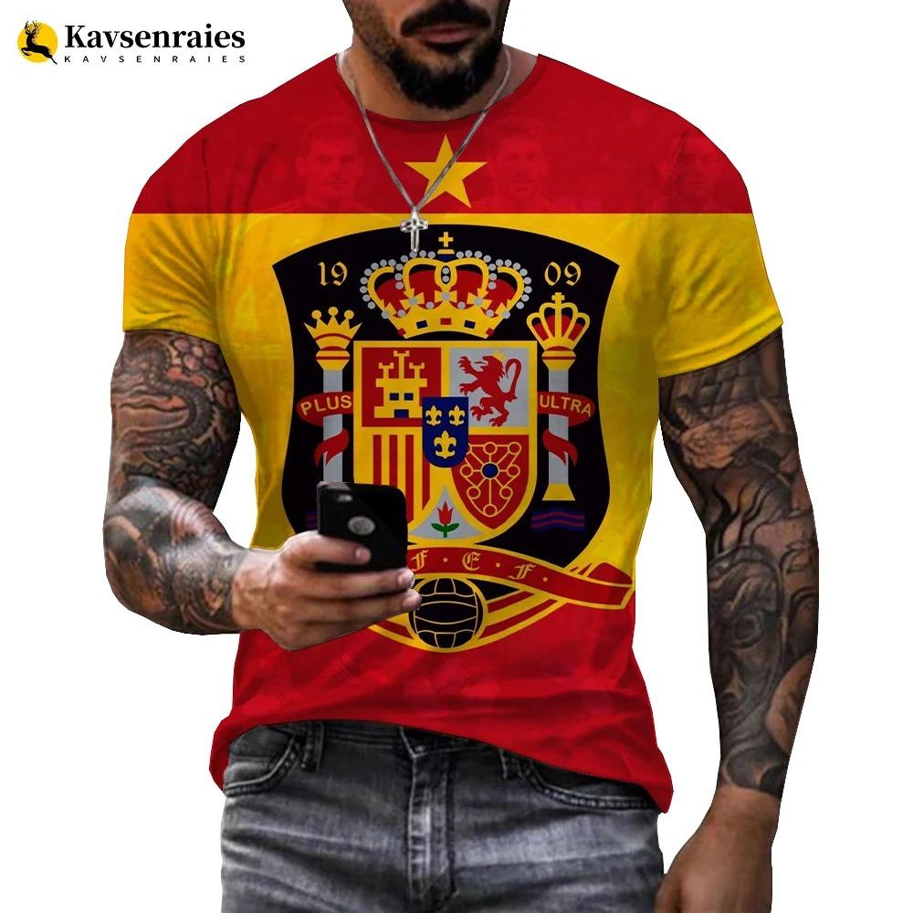 Summer Spain Flag 3D Printed T-shirt Men Harajuku Casual Oversized T Shirt Unisex Hip Hop Streetwear Cool Tops España
