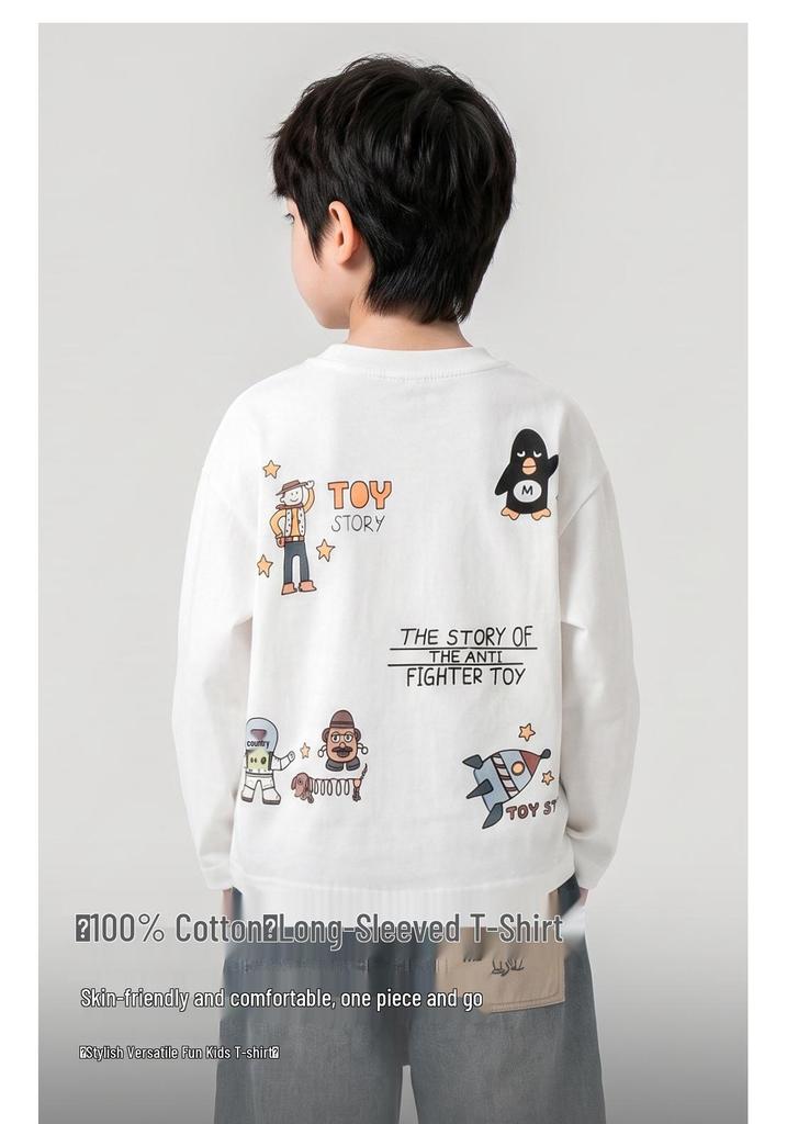 Beiteng Kids' Cute Autumn Cartoon Cotton Long Sleeve T-Shirt (Korean Style)