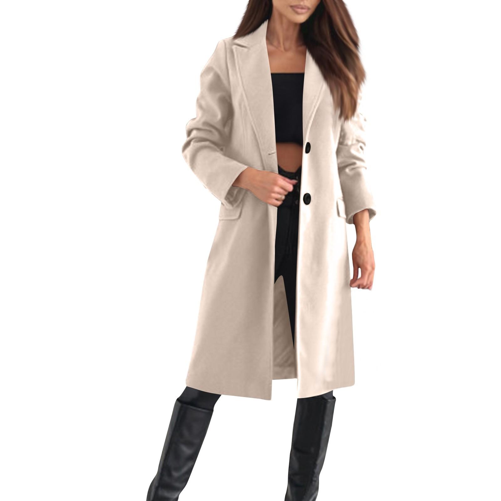 

Женское модное повседневное шерстяное однотонное длинное пальто XL хаки