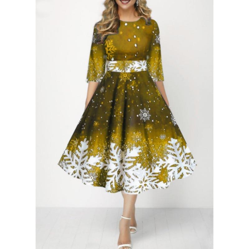 

BITCED Fashion Summer Spring 1/2 Sleeves O-Neck Casual Dresses XXXXXL золотий