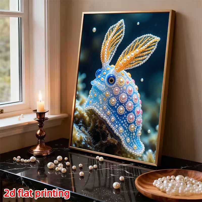 Framed Pearl Painting Kit Blue Sea Bunny Design DIY Bead Canvas Art Ready To Display Romantic Room Decor Elegant Wall Hanging Craft Gift