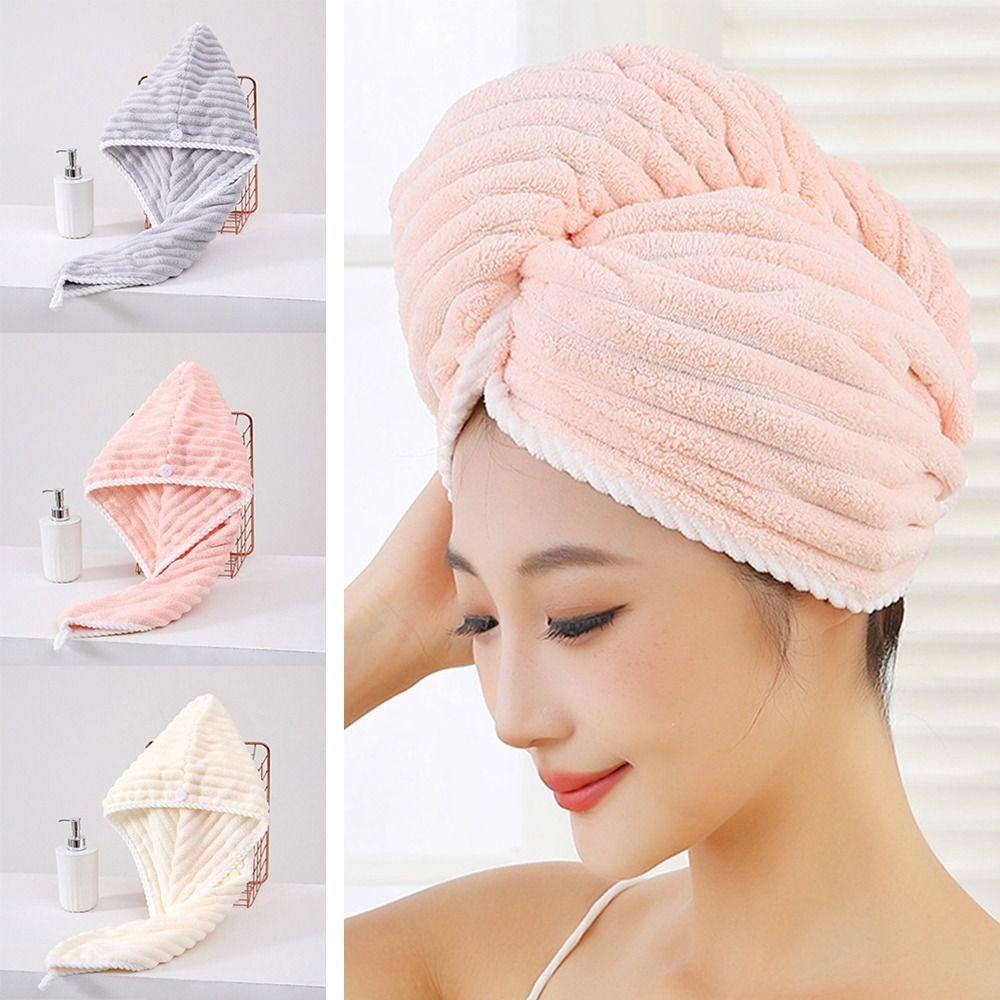 Microfiber Women Hair Drying Hat with Button Hair Drying Wrap Soft Quick-dry Hair Towel Cap