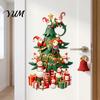Easy Apply Christmas Window Film Tree Stickers with Gnome And Snowman, Removable Glass Stickers, PVC Durable Holiday Art Waterproof Wall Decor