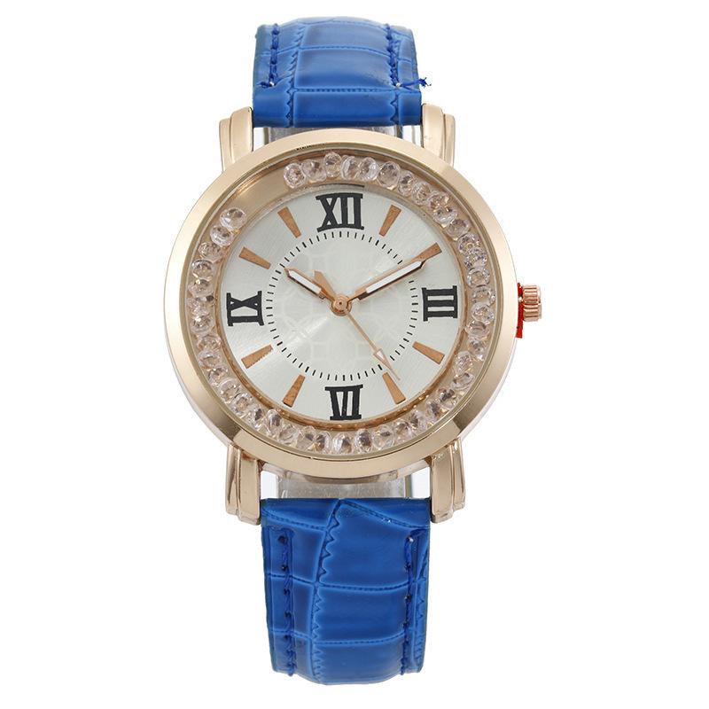 Korean version of casual fashion student watch, women s rhinestone gift, women s watch, quartz watch belt синий