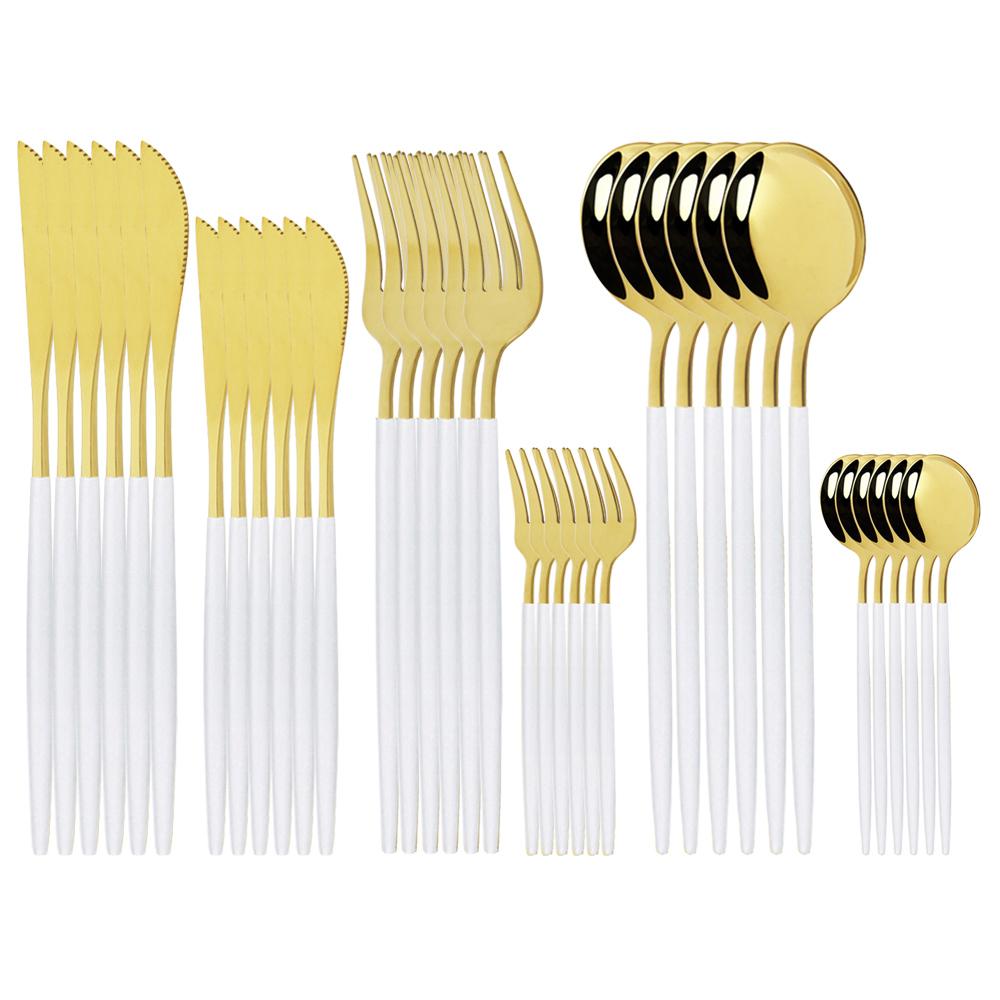 36Pcs Stainless Steel Mint Gold Dinnerware Set Dessert Knife Cake Fork Coffee Spoon Cutlery Set Kitchen Tableware Silverware Set