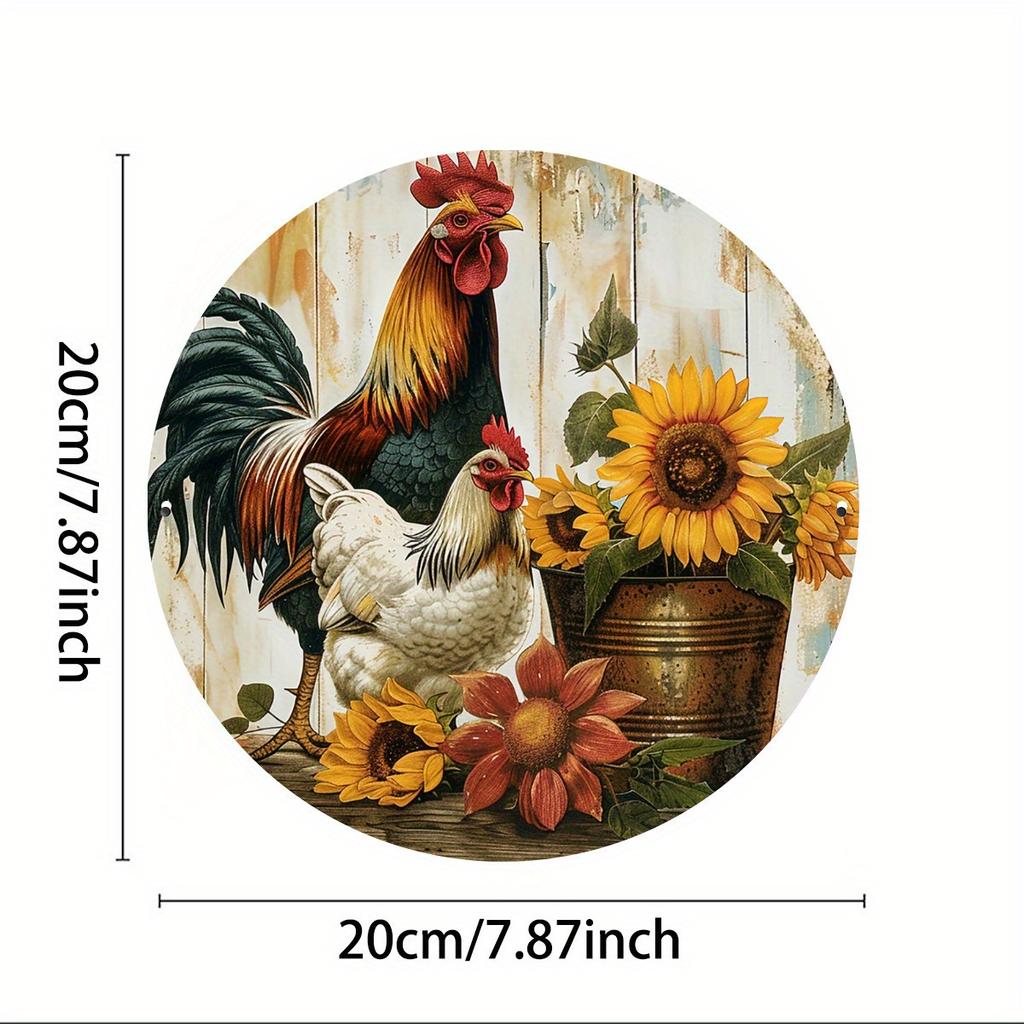 Vintage Farmhouse Rooster SunflowerSignRustic Wall Art In BrownBeigeRedGrayBlackWhiteRustProof for Kitchen Cafe Garage