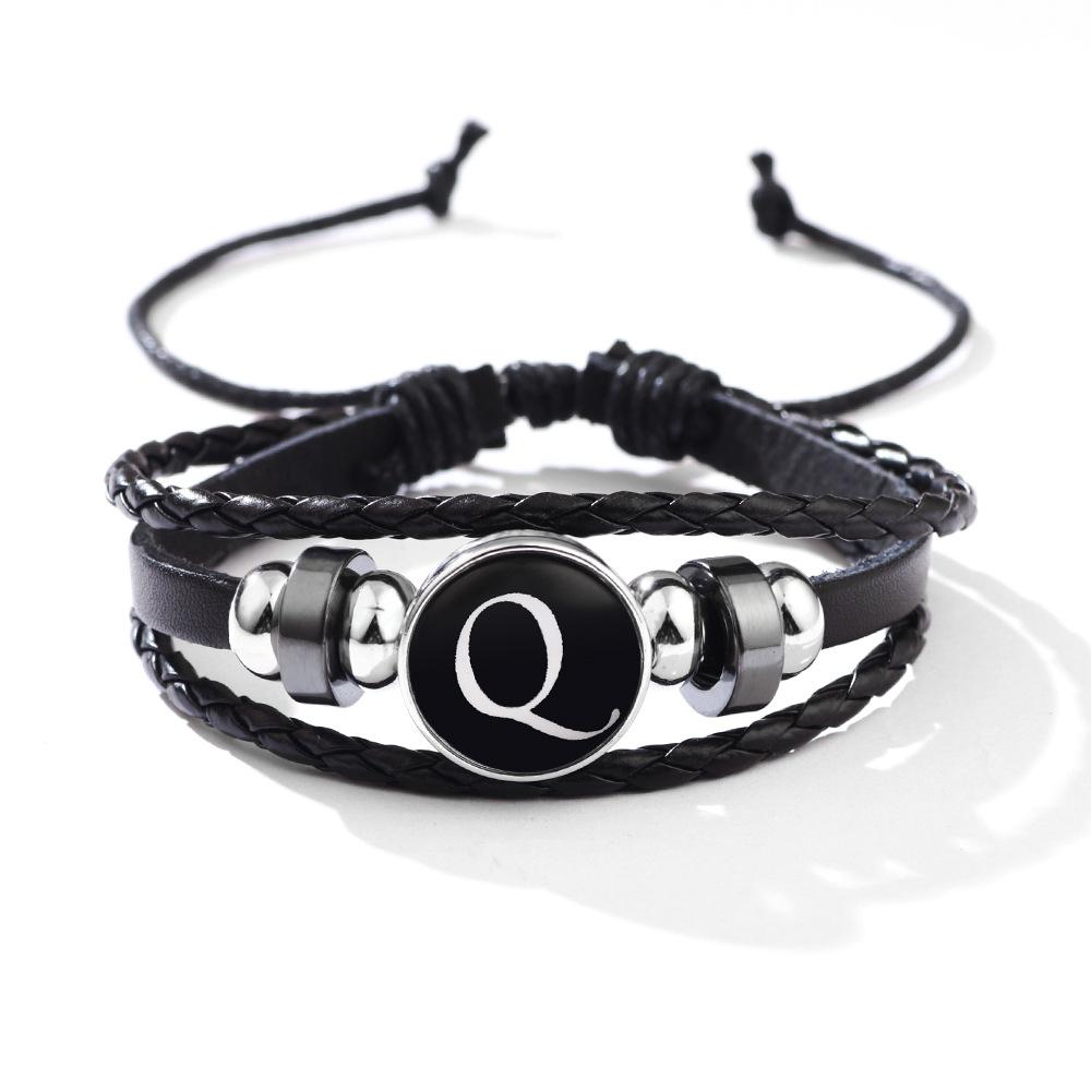 Fashion 26 Letters PU Leather Bracelets Multilayer A-Z Name Initials Bracelet For Men Wrist Accessories Jewelry Birthday Gifts