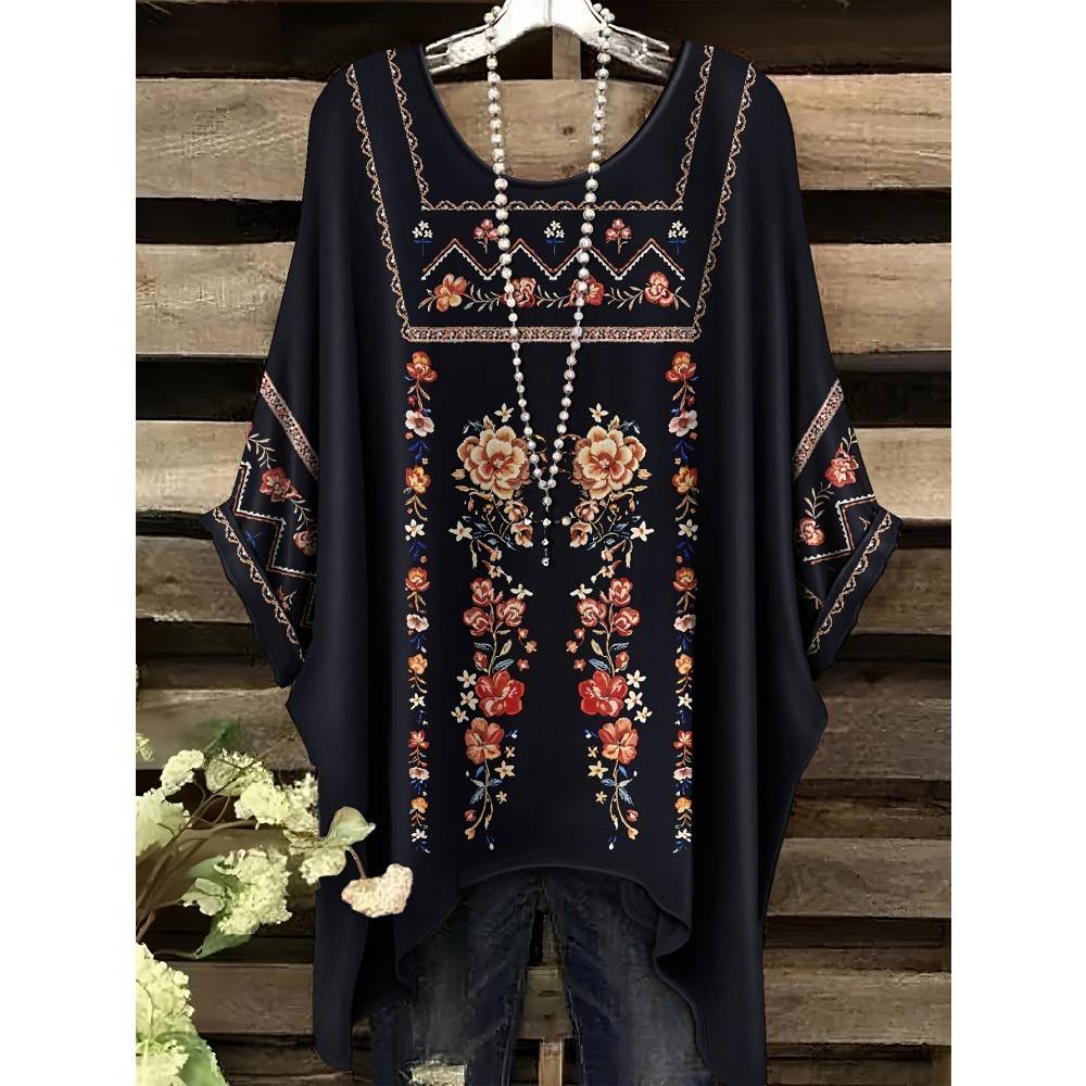 Sommer Damen T-Shirt Ethnischer Stil Gedruckter Frack Rundhalsausschnitt Lässig Bequem Y2k T-Shirt Vintage Damen Kurzarm-T-Shirt