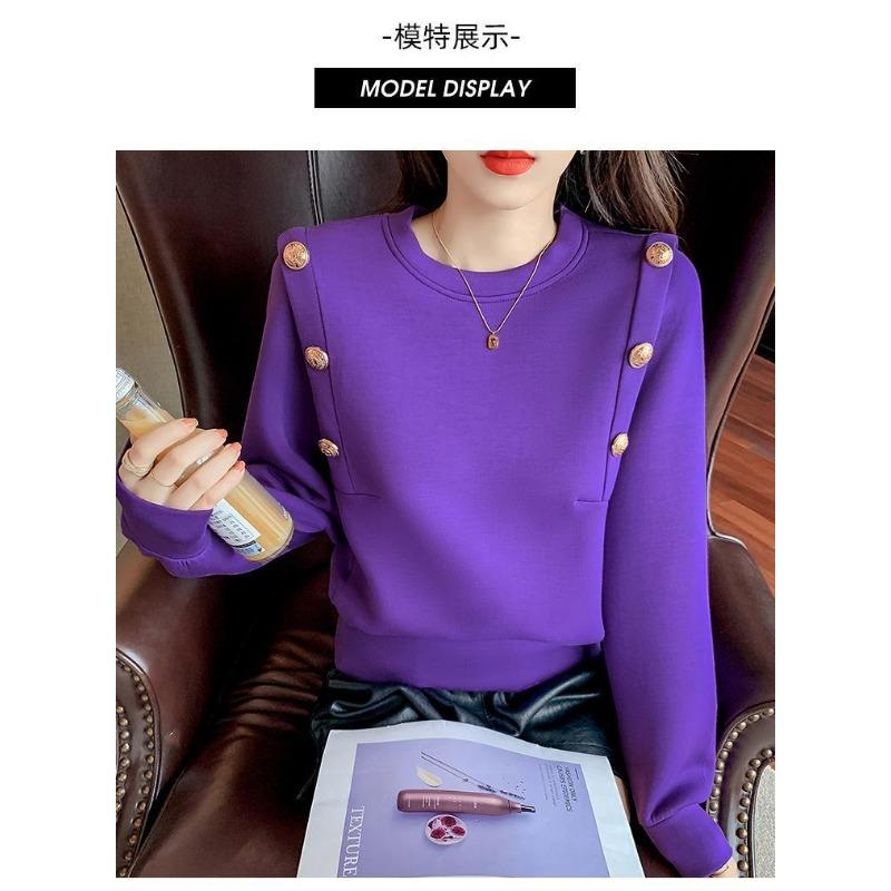Women's Sweatshirt Autumn New Korean Style Loose Round Neck Fashion Buttoned Long-sleeved Top Hoodies