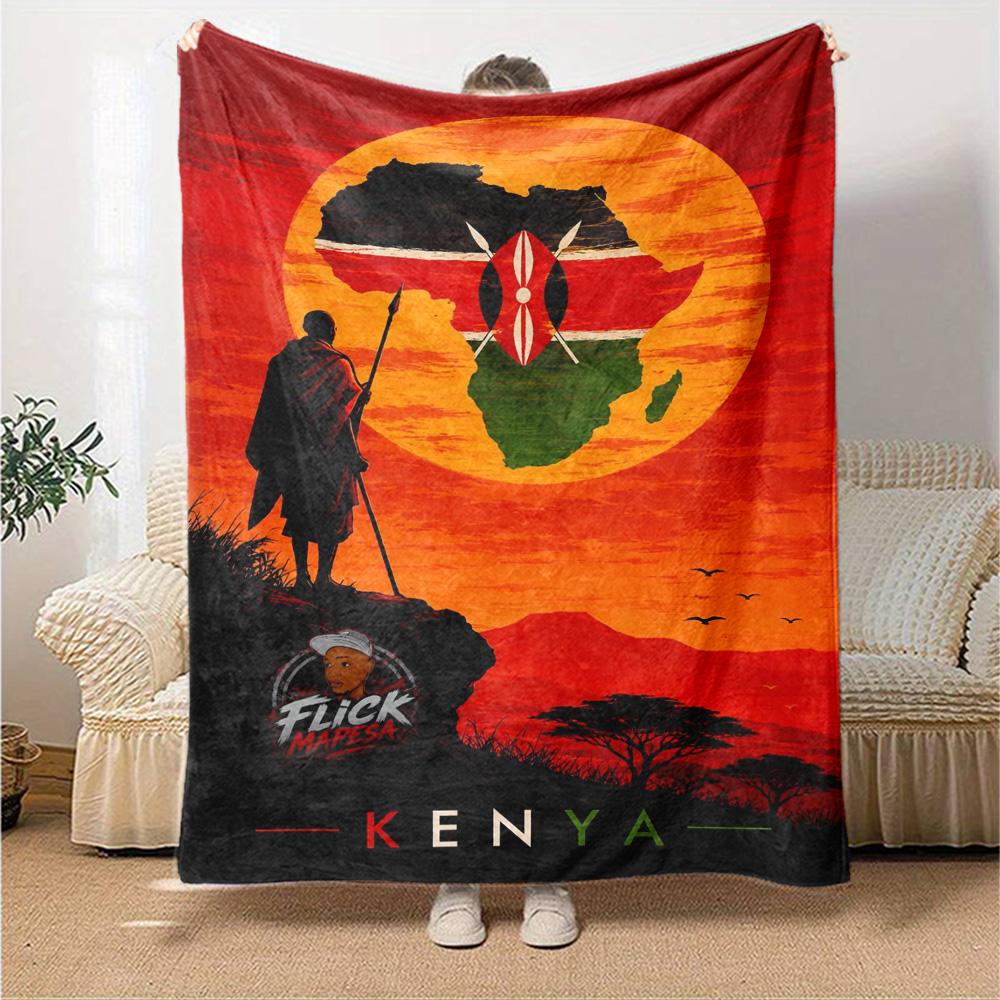 Kenya Print Flannel Blanket High Quality Warm Comfortable Cover for All Seasons Perfect for Gifts Home Decor