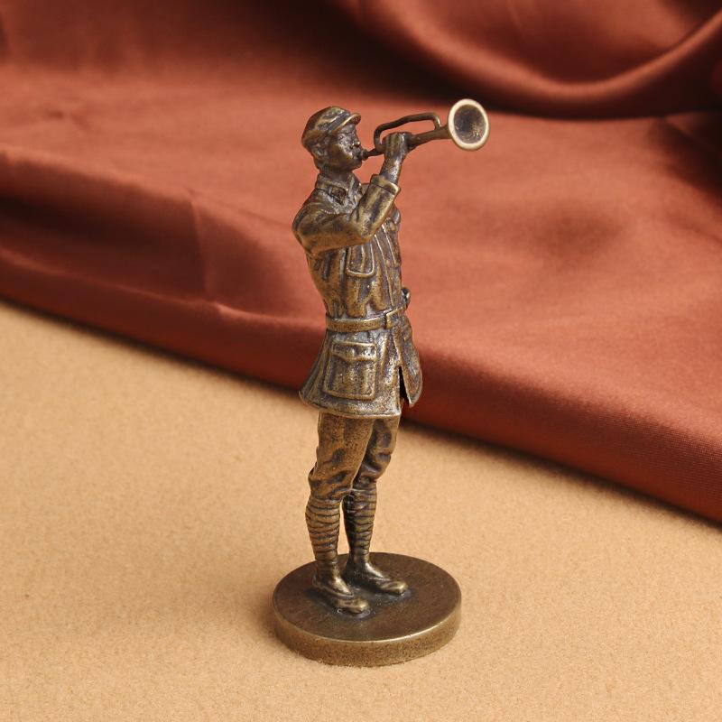 Brass Long March Red Soldier Statue Ornament Patriotic Theme Eighth Route Army Trumpeter Anti-Japanese War Commemorative Co