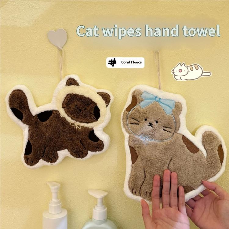 Highly Absorbent Corals Fleece Hand Towel With Lovely Cats Theme Design Easy To Hanging And Wash Hand Cloth for Daily use