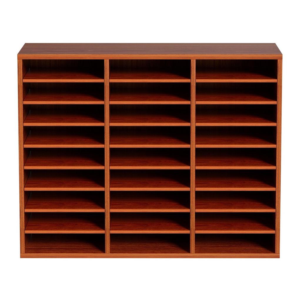 Wood Literature Organizer File Sorter Paper Storage Holder 27 Slots Brown