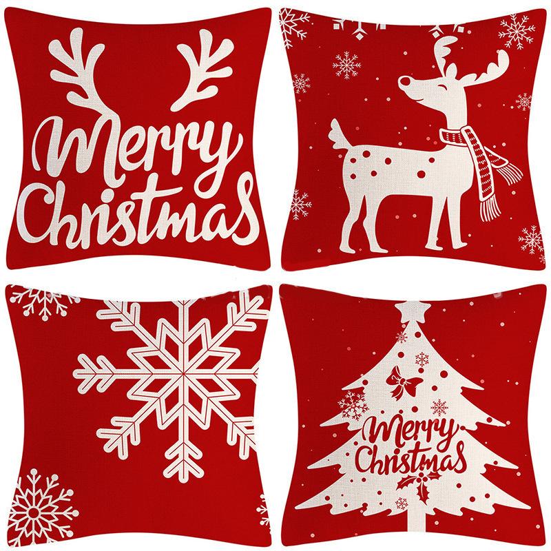 Weihnachts-Dekokissenbezug Leinen Festliches Weihnachtsthema Elch Schneeflocke Rückenlehne Wohnzimmer Sofa Dekoration Kissen Kissenbezug