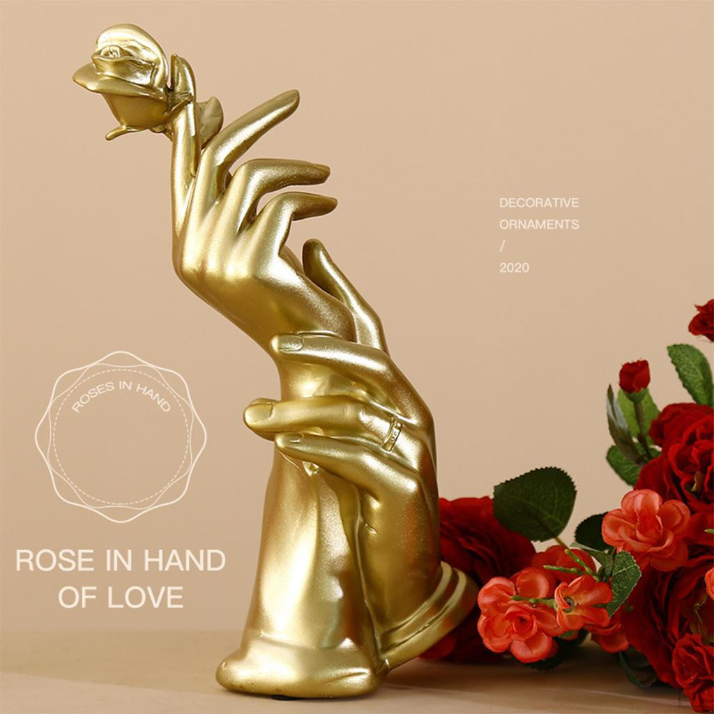 Creative Resin Sculpture Hand-Held Rose Desktop Modern Living Room Study Statue Figurines Crafts