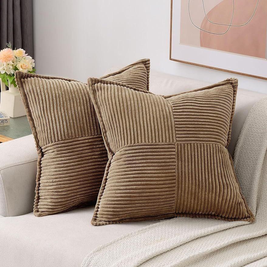 Broadside Ttriped Throw Cushion Cover 45x45cm Corduroy Pillow Covers with Splicing 18x18Inch Pillowcase for Sofa  Bed Livingroom