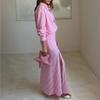 2026 Womens Elegant Striped Collar Shirt Split Hem Maxi Skirt Set - Lightweight Comfortable Office Casual Ensemble