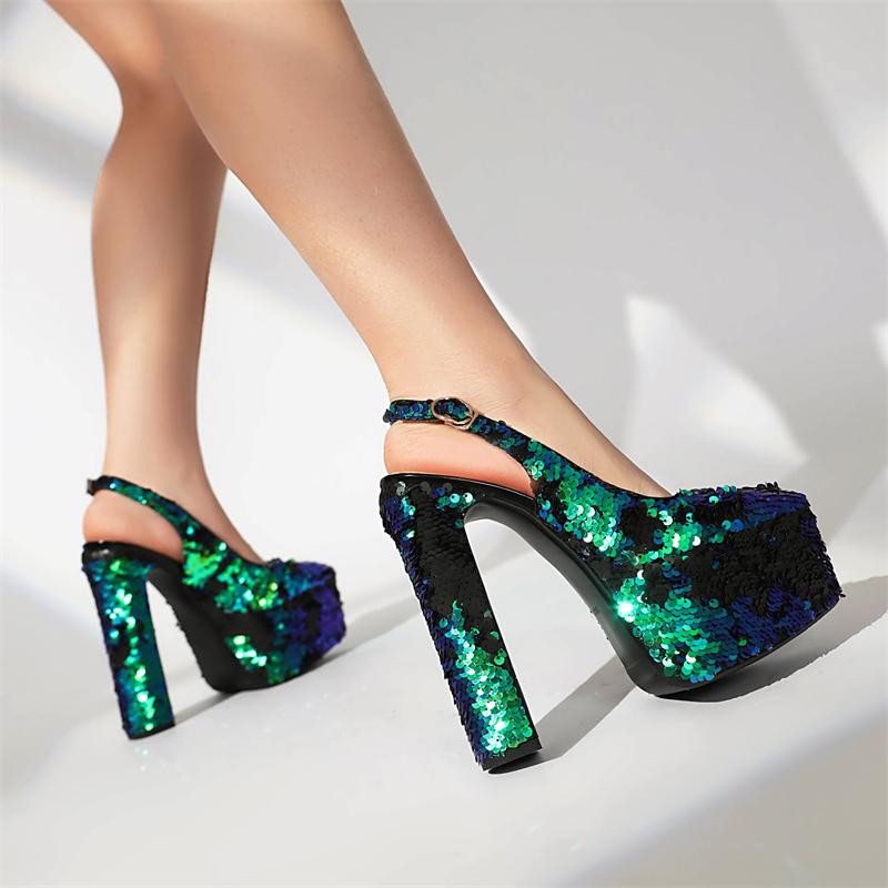 Luxussandalen Damen Sommerschuhe Plateau High Heels Slingback Gold Silber Pink Pumps Damen Hochzeit Tanz Stripperschuhe