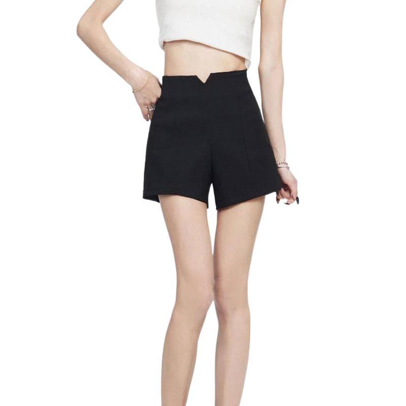 Black Women's High-Waisted A-Line Shorts - 2026 Trendy Spring/Summer Elastic Casual Wide-Leg Hot Pants