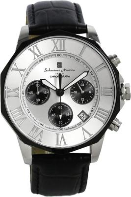 Zegarek Chronograf Wodoodporny do 10 ATM Biznesowy Formalny Skórzany Pasek Srebrny Biały Czarny Panda [Salvatore Mara] Męski SM15104-SSWHBKLE