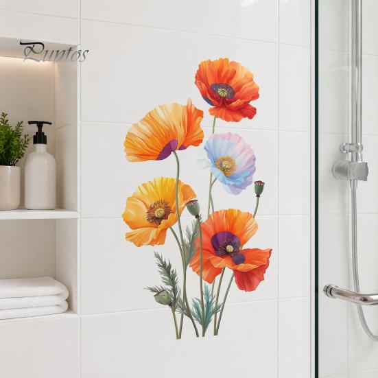 Decorative Flower Decals for Glass Doors 2Pcs Watercolor Wall Stickers, PVC Waterproof Floral Decals, Peel And Stick Creative Art Gifts Decor,