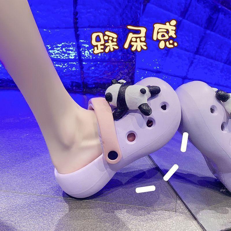 2025 new beach non-slip heightening bag head cool slippers women's tide couple thick-soled hole shoes women's summer wear