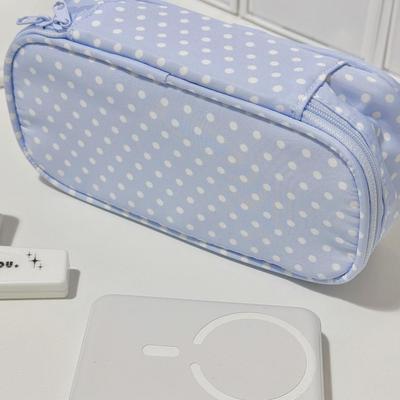 Blauw Stippen Etui - Schattige Japanse Stijl, Grote Capaciteit Opslag voor Schrijfwaren & Cosmetica
